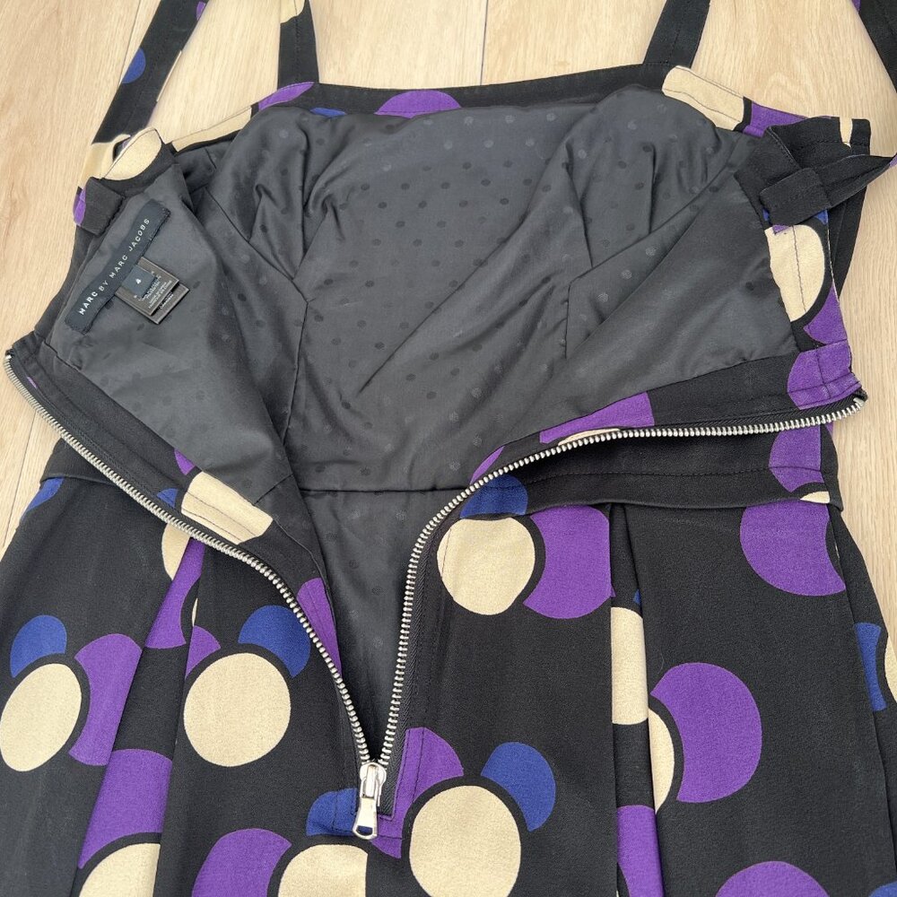 Marc by Marc Jacobs Black & Purple Polka Dot Silk Mini Bubble Dress (4) RUNS BIG - Picture 6 of 16